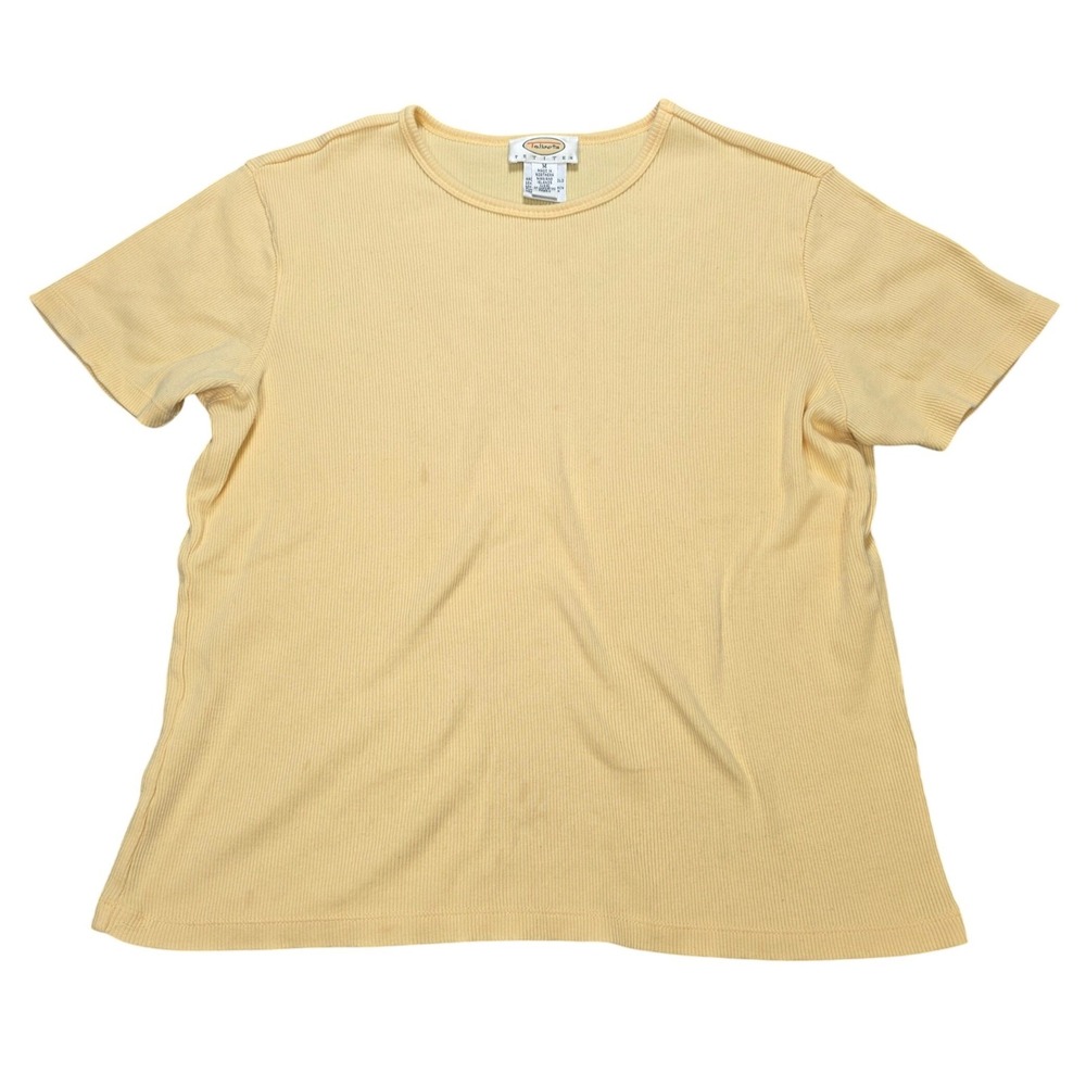 Vintage Talbots Petites Ribbed Cotton T-Shirt Womens Size MP Yellow Short Sleeve
